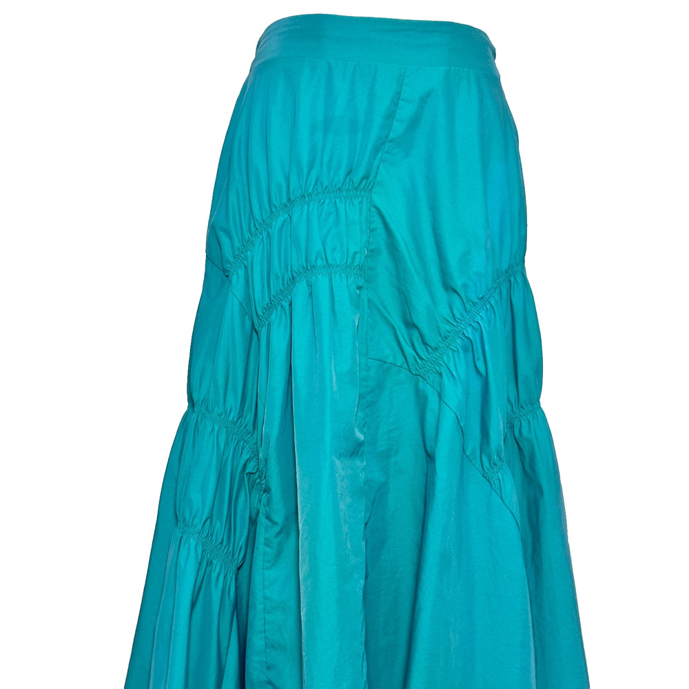 Teal Green Nylon Gathered Pull On Peasant Boho Maxi Skirt Small - Picture 2 of 7